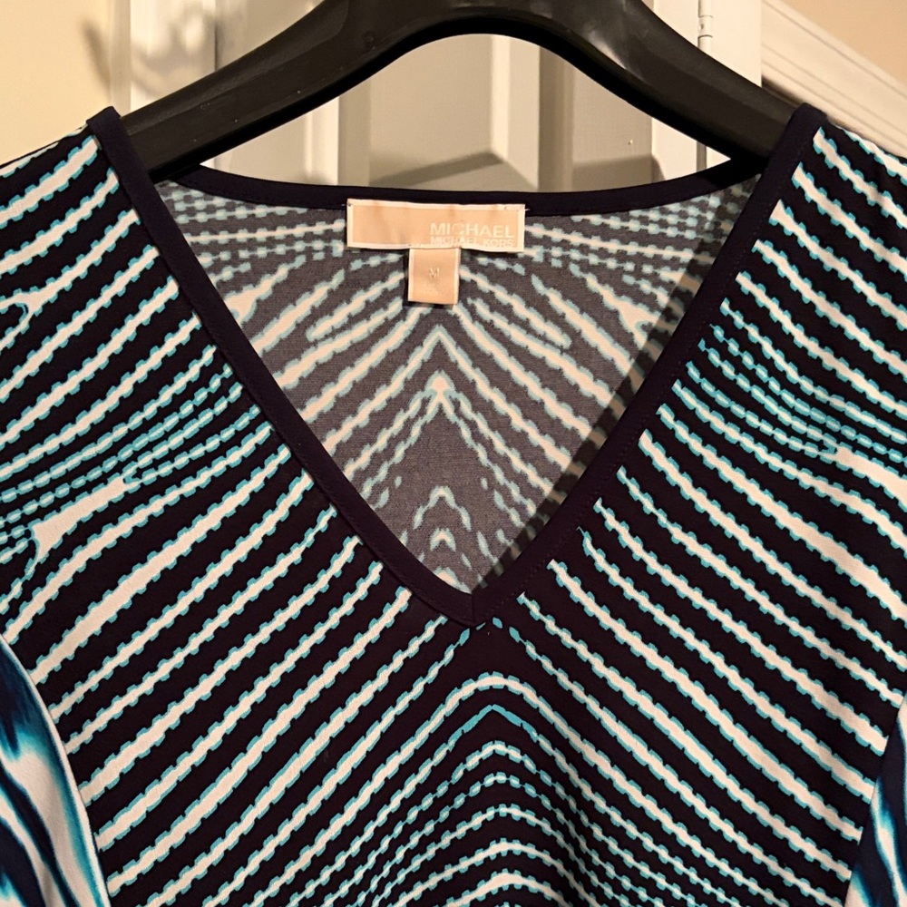 Michael Kors Teal and White Geometric Blouse